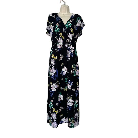 Halogen Black Floral Faux Wrap Midi Dress Size S - Picture 1 of 9